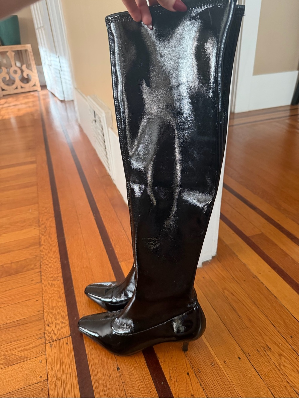 Abound Carmy over the knee black patent boots kitten heels 6.5 NEW tall costume